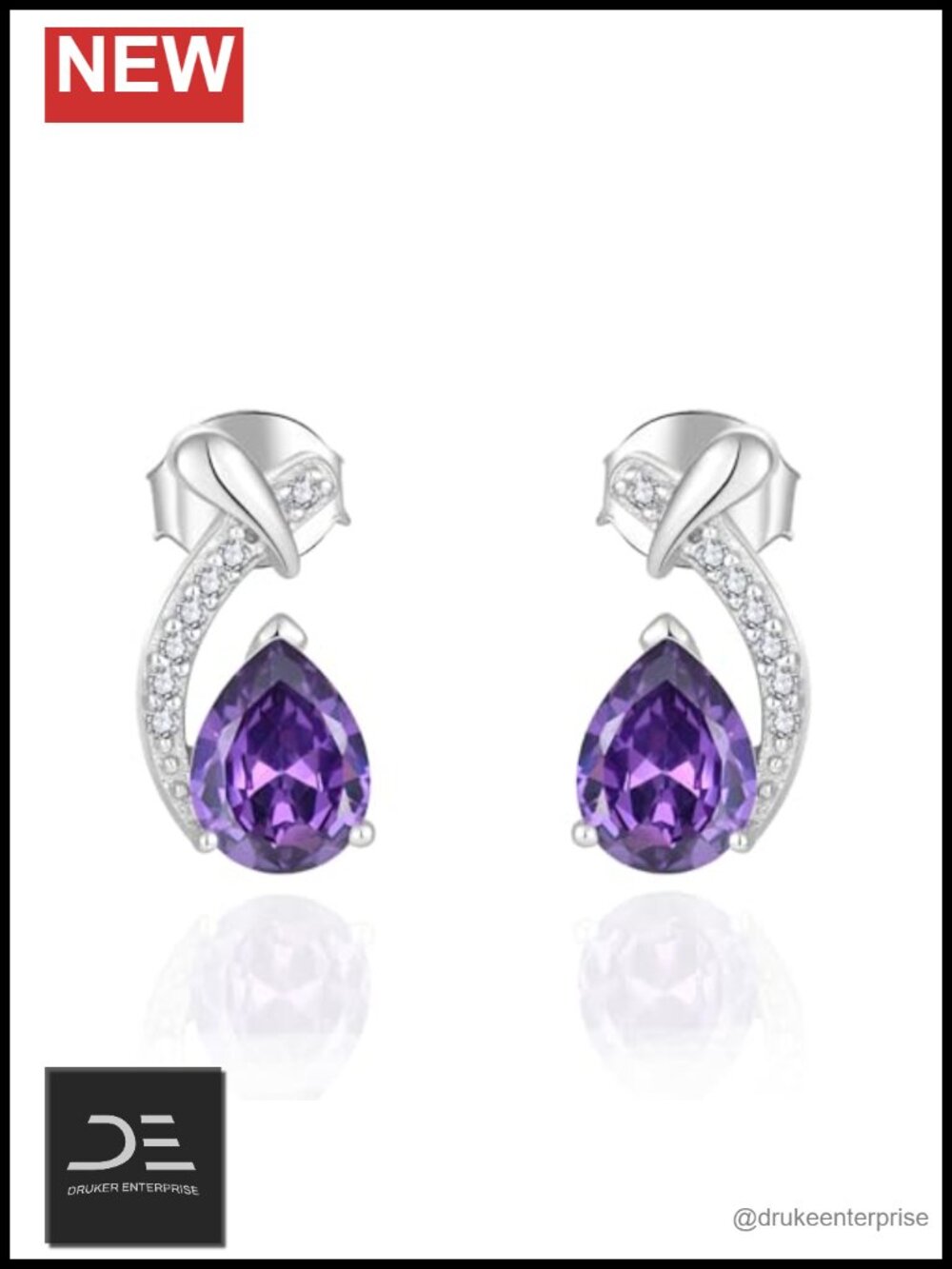 Teardrop 925 Sterling Silver Stud Earrings Cubic Zirconia
